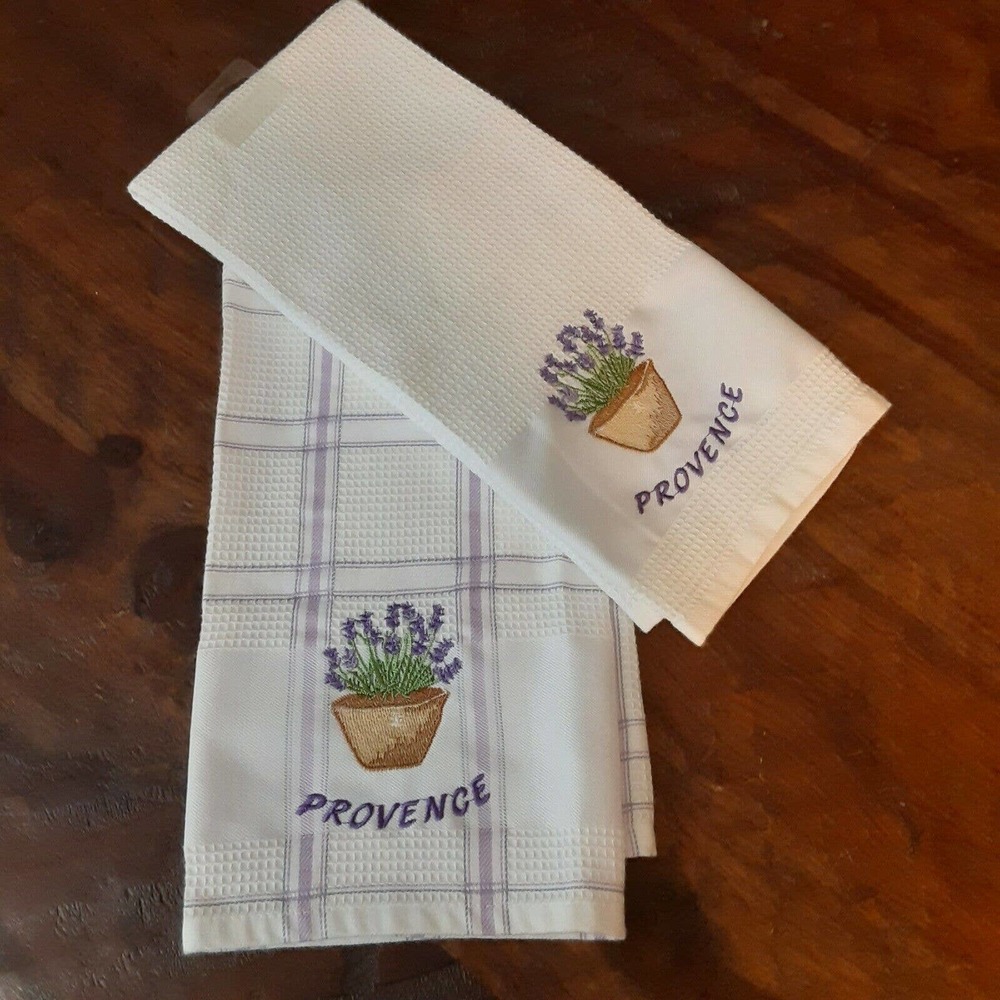 Cotton Blanc Towel Set Provence Lavender & White French Country Cottage